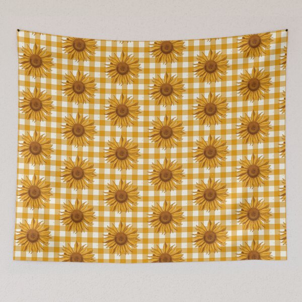 Item preview, Sunflower on mustard yellow gingham - French country floral  designed and sold by OhNoNotAgain42.