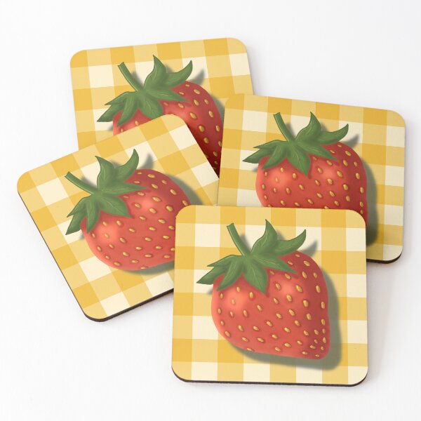 Item preview, Strawberry on butter yellow gingham - French country floral designed and sold by OhNoNotAgain42.