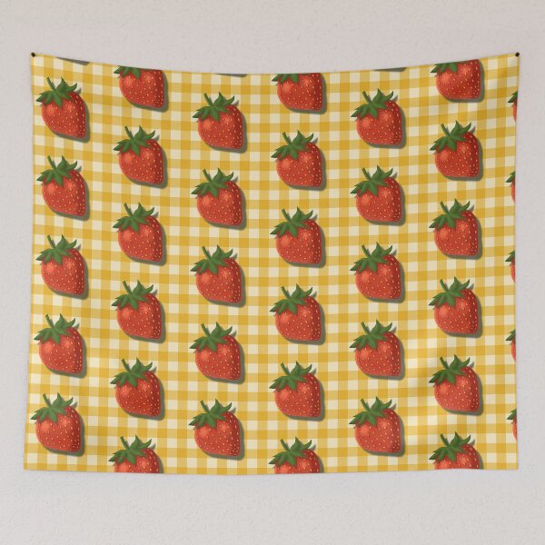 Item preview, Strawberry on butter yellow gingham - French country floral designed and sold by OhNoNotAgain42.