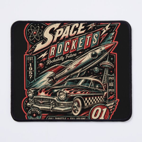 Item preview, Space Rockets Rockabilly Future Atomic Age Hot Rod Design designed and sold by ObsidianUruk.