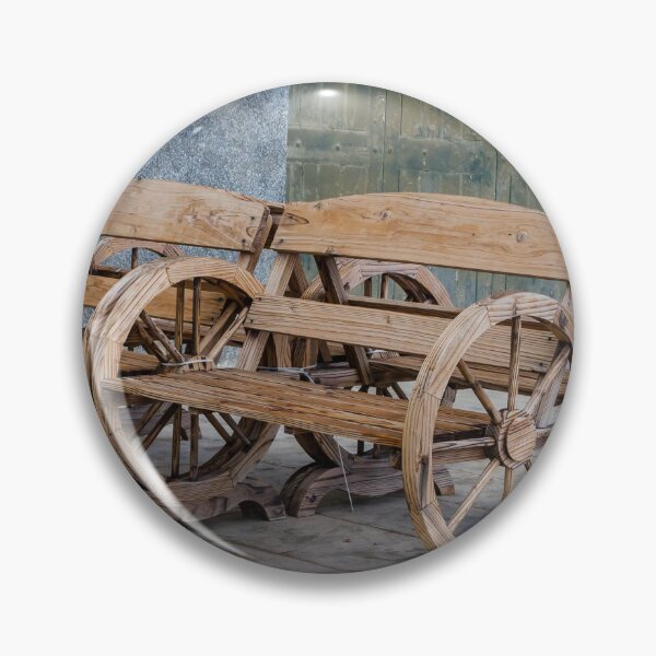 Item preview, Pair of Wooden Wagon Wheel Benches on Rustic Outdoor Courtyard Seating designed and sold by Nmallia.