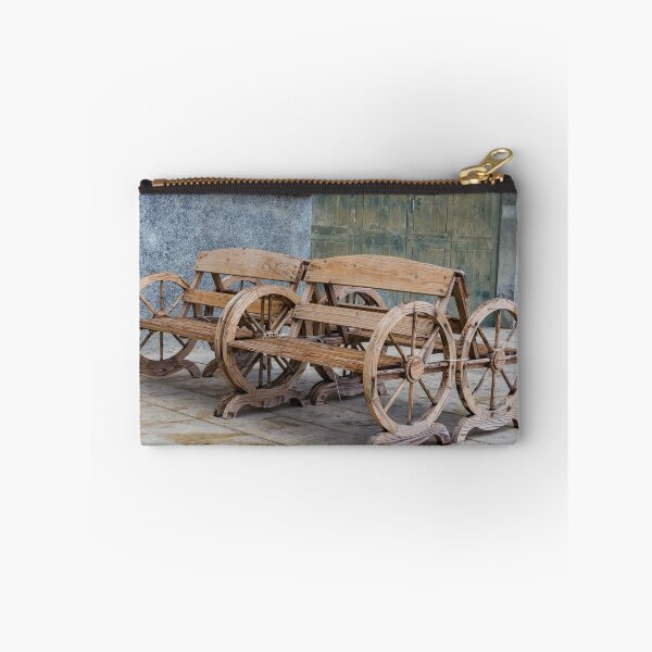 Item preview, Pair of Wooden Wagon Wheel Benches on Rustic Outdoor Courtyard Seating designed and sold by Nmallia.
