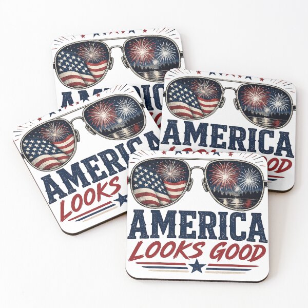 Item preview, America Looks Good Patriotic Sunglasses Fireworks USA Retro Graphic designed and sold by Mashacken.
