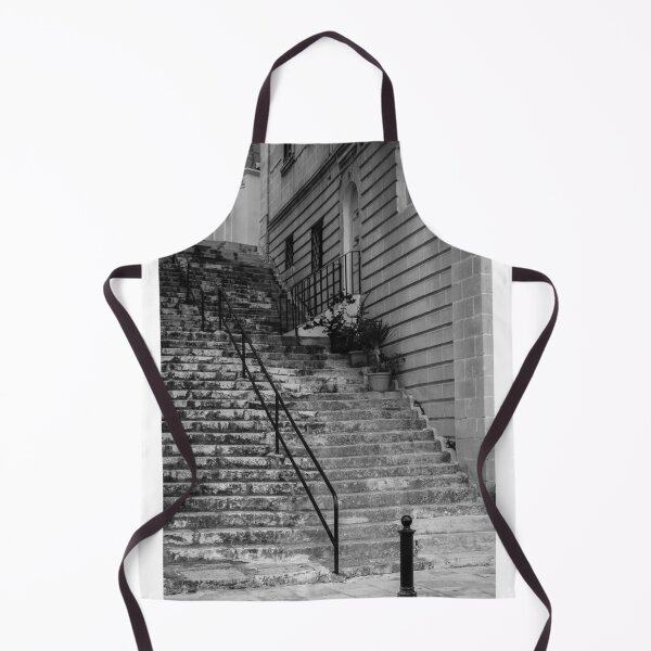 Item preview, Weathered Stone Steps With Iron Railing Beside Historic Urban Building In Monochrome designed and sold by Nmallia.