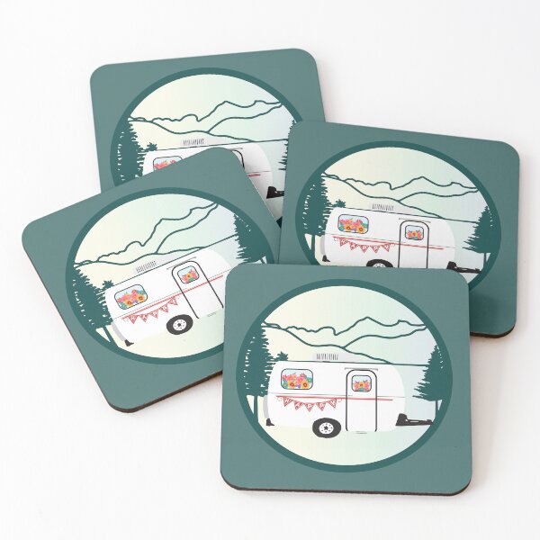 Item preview, Fiberglass Camper Travel Trailer in Mountains designed and sold by creativebeeshop.