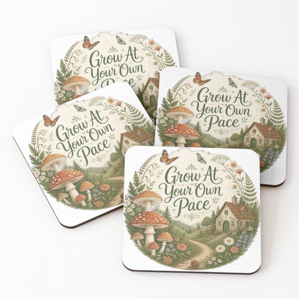 Item preview, Grow At Your Own Pace - Whimsical Cottagecore Mushroom Botanical Art designed and sold by eliaquim.