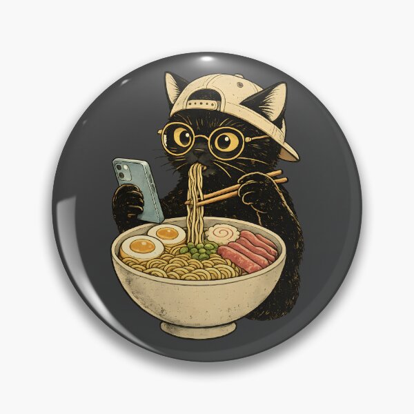 Item preview, Ramen Cat Scrolling Funny Black Cat designed and sold by Atlas Inkworks.
