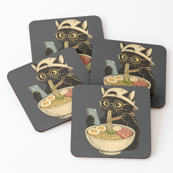 Item preview, Ramen Cat Scrolling Funny Black Cat designed and sold by Atlas Inkworks.