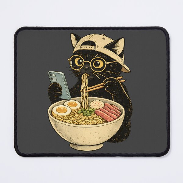 Item preview, Ramen Cat Scrolling Funny Black Cat designed and sold by Atlas Inkworks.