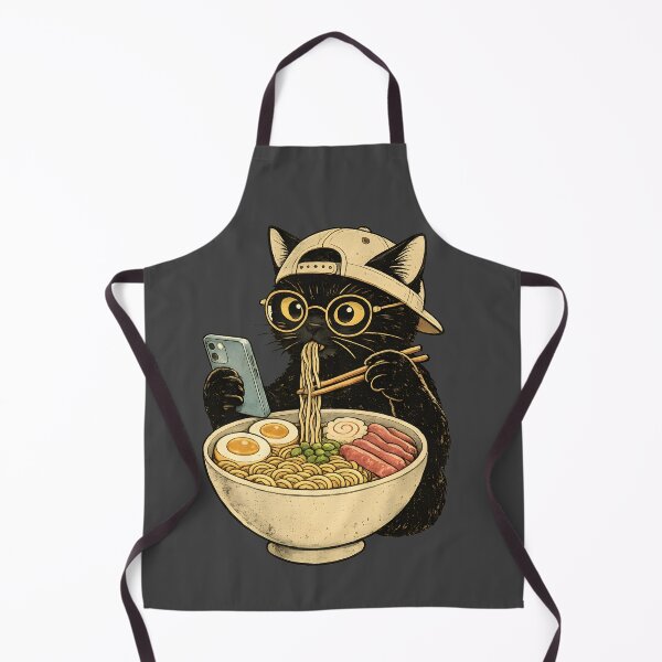 Item preview, Ramen Cat Scrolling Funny Black Cat designed and sold by Atlas Inkworks.