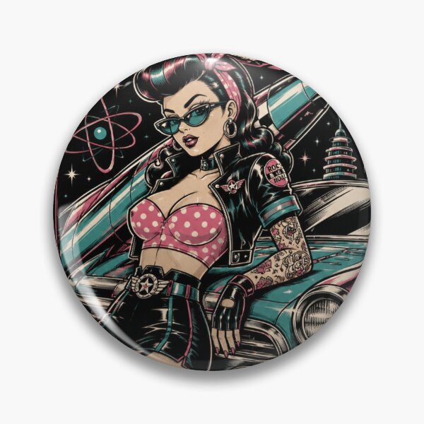 Item preview, Space Jets Rocket Queen Retro Futurism Pin Up Design designed and sold by ObsidianUruk.