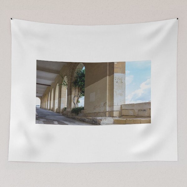 Item preview, Historic Stone Colonnade With Arched Walkway, Ivy‑Clad Columns and Bright Mediterranean Sky designed and sold by Nmallia.