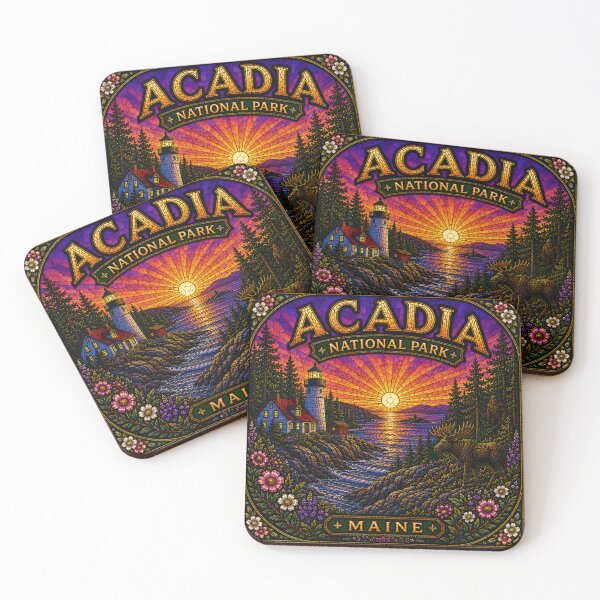 Item preview, Acadia National Park Stained Glass Sunset Art Print designed and sold by Swanny's Custom T-shirt and Gift Designs.