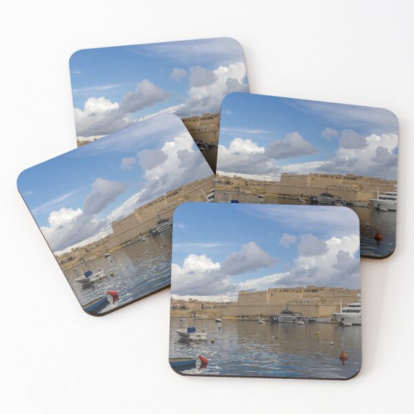 Item preview, Yachts and Small Boats Docked in Historic Harbour Beside Ancient Fort Walls Under Dramatic Sky designed and sold by Nmallia.