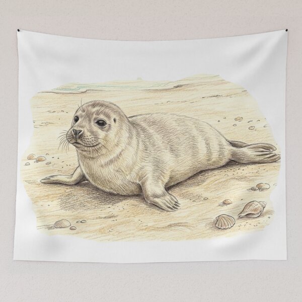 Item preview, Naturalist illustration: The little seal on the beach designed and sold by Green-Natura.