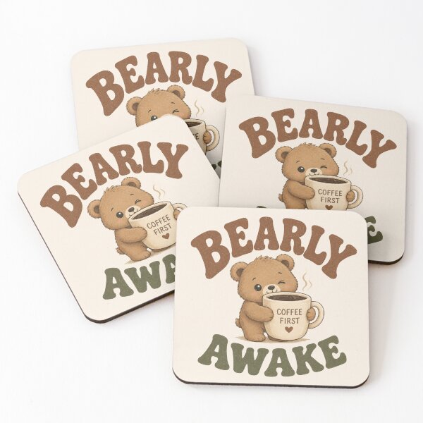 Item preview, Bearly Awake Cute Coffee Bear Retro Typography Design designed and sold by alchemist1636 .