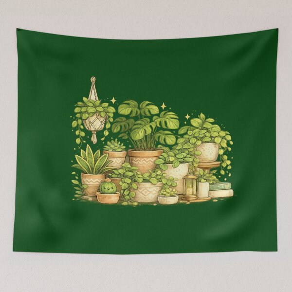 Item preview, Cozy Botanical Jungle | Magical Houseplant Garden Illustration | Green Plant Aesthetic Decor designed and sold by Wild Horizon Studio.