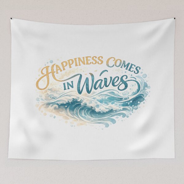 Item preview, Happiness Comes In Waves Ocean Watercolor Quote designed and sold by InkRevolt.
