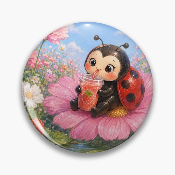 Item preview, Cute Ladybug Drinking Strawberry Juice on a Flower | Kawaii Summer Aesthetic designed and sold by Design by Sara.