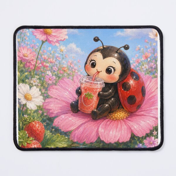 Item preview, Cute Ladybug Drinking Strawberry Juice on a Flower | Kawaii Summer Aesthetic designed and sold by Design by Sara.
