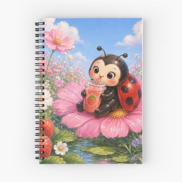 Item preview, Cute Ladybug Drinking Strawberry Juice on a Flower | Kawaii Summer Aesthetic designed and sold by Design by Sara.