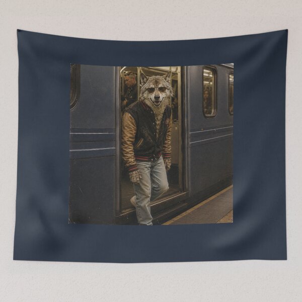 Item preview, Metro Alpha Wolf – Vintage 90s Subway Commuter Wolf Photo | Retro Varsity Jacket Animal Streetwear designed and sold by HOUSE OF TIST.