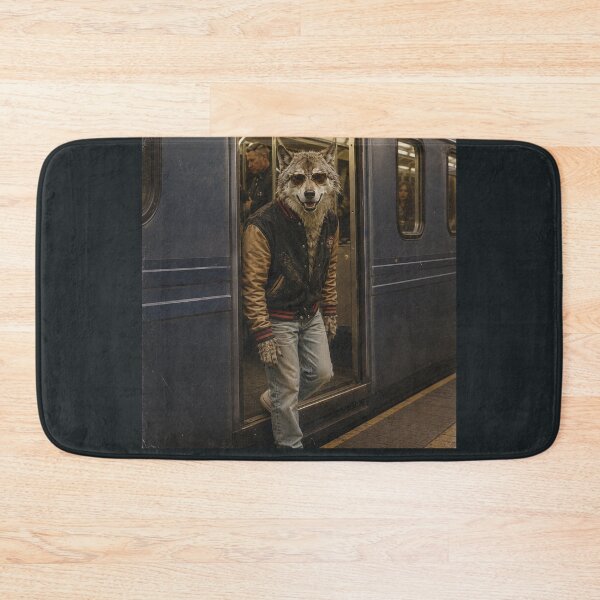 Artikelvorschau, Metro Alpha Wolf – Vintage-Foto eines Wolfs in der U-Bahn der 90er | Retro-Collegejacke im Animal-Streetwear-Stil entworfen und verkauft von HOUSE OF TIST.