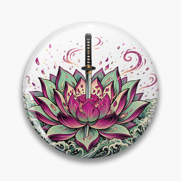 Item preview, Ukiyo-e Katana Lotus Flower Traditional Japanese Woodblock Art designed and sold by Sunday Social Club.
