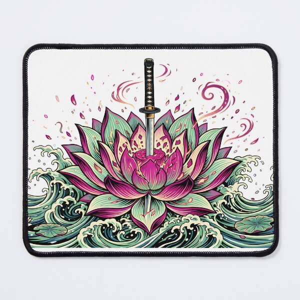 Item preview, Ukiyo-e Katana Lotus Flower Traditional Japanese Woodblock Art designed and sold by Sunday Social Club.