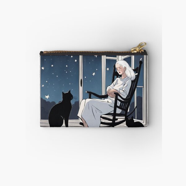 Item preview, Silver Hair Girl in Rocking Chair with Black Cats Moonlit Night designed and sold by UmSkelig834.