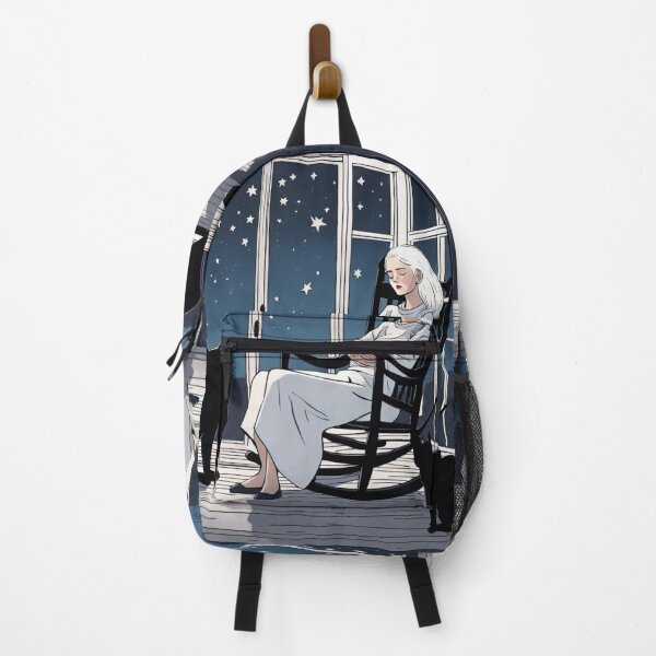 Item preview, Silver Hair Girl in Rocking Chair with Black Cats Moonlit Night designed and sold by UmSkelig834.