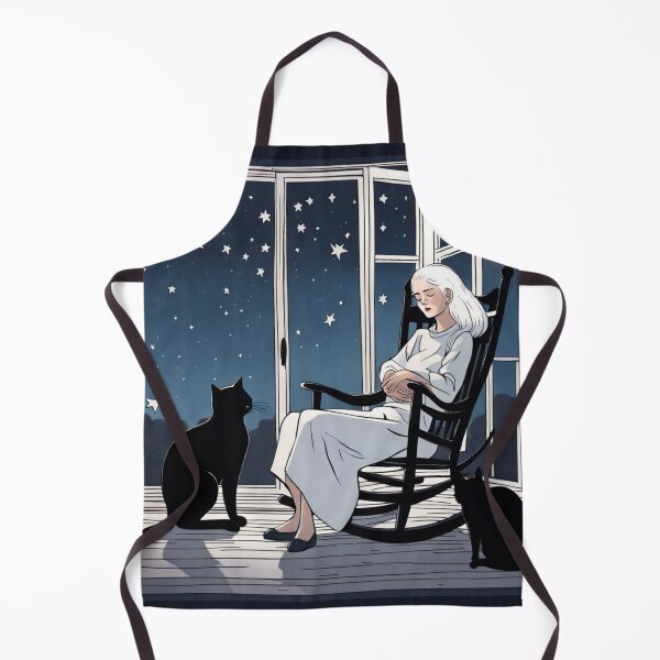 Item preview, Silver Hair Girl in Rocking Chair with Black Cats Moonlit Night designed and sold by UmSkelig834.