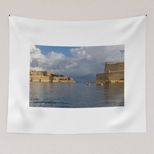 Item preview, Historic Mediterranean Harbor With Stone Fort, Calm Water and Dramatic Cloud Sky designed and sold by Nmallia.