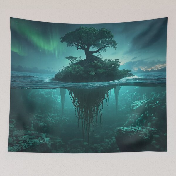 Item preview, Skyroot Ocean Aurora Alien Fantasy Landscape designed and sold by Luminous Wilds.