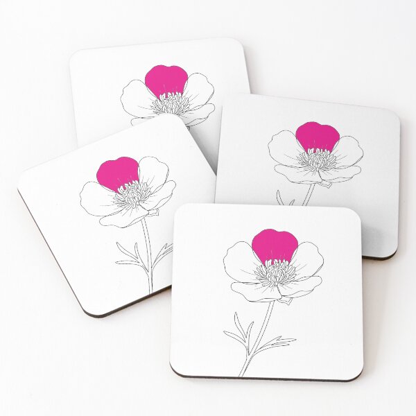 Item preview, Black outline drawing of a buttercup flower with a stem and leaves designed and sold by wallartofmio.