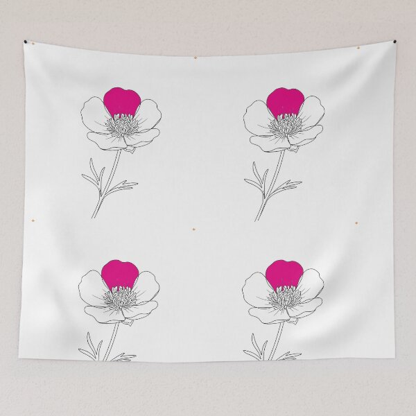 Item preview, Black outline drawing of a buttercup flower with a stem and leaves designed and sold by wallartofmio.