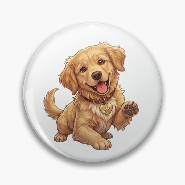 Item preview, Cute Golden Retriever Puppy Waving Paw Illustration designed and sold by Northern Glow Art.