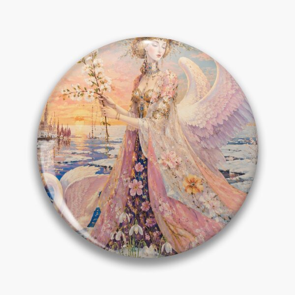Item preview, The Tsarevna-Swan of Spring - Goddess of Dawn and Thaw, Rebirth of Nature, Slavic Art Nouveau, Willow Wreath, Crystal Palace on the Lake, Apple Blossoms and Snowdrops designed and sold by Natalia-Vlad.
