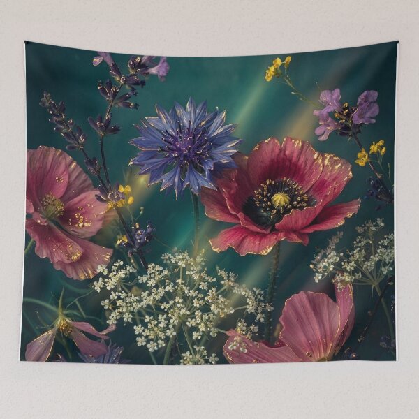Item preview, Ethereal Midnight Garden Dark Botanical Wildflowers with Gold Accents  designed and sold by WitchyBotanicaArt.