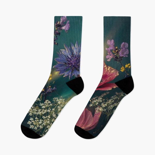 Item preview, Ethereal Midnight Garden Dark Botanical Wildflowers with Gold Accents  designed and sold by CunningMaskPrints.