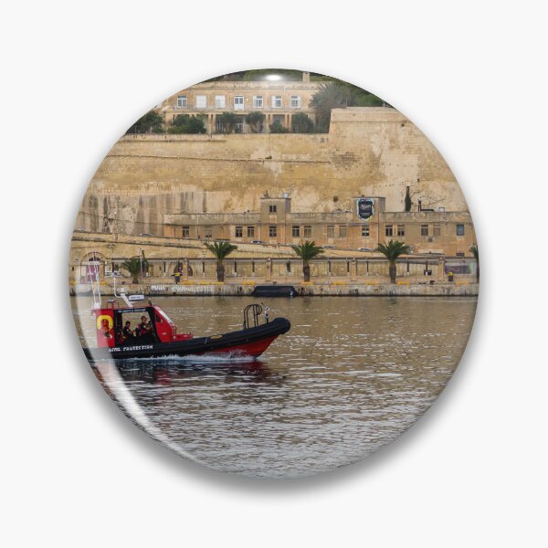 Item preview, Rescue Rigid Inflatable Boat Racing Along Waterfront Near Malta Historic Harbour Fortifications designed and sold by Nmallia.