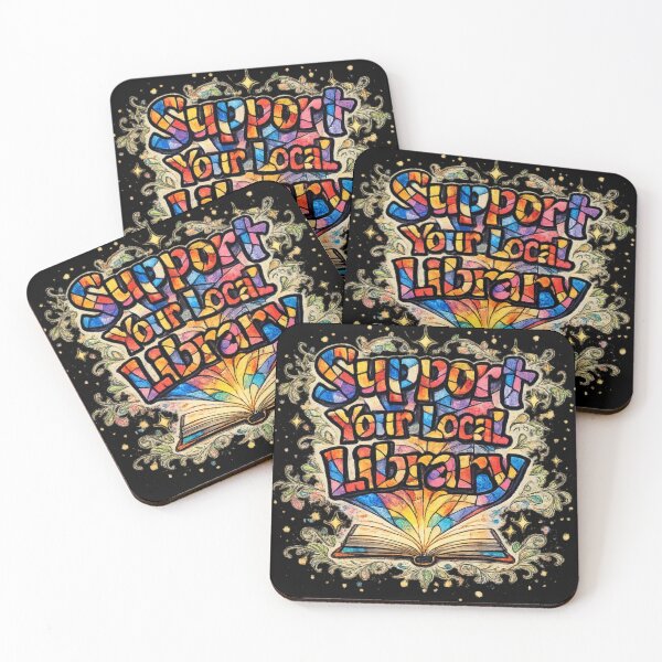 Item preview, Support Your Local Library Rainbow Sketch Lettering Artistic Glasswork With illuminations Stained Glass Art designed and sold by sadedream.