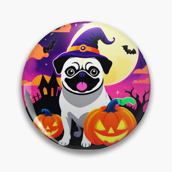 Item preview, Halloween Puppy Wearing Witch Hat Sitting On Pumpkin Design designed and sold by Cute Animals And Royal Art.