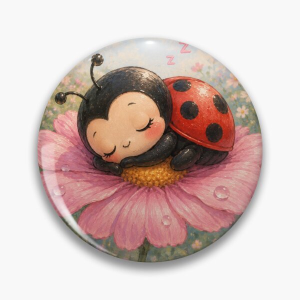 Item preview, Sleepy Ladybug on Pink Flower | Cute Kawaii Strawberry Dreams Aesthetic designed and sold by Design by Sara.