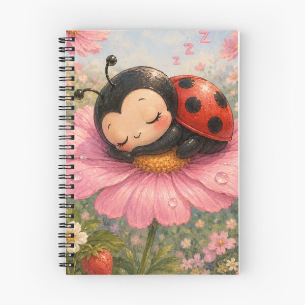 Item preview, Sleepy Ladybug on Pink Flower | Cute Kawaii Strawberry Dreams Aesthetic designed and sold by Design by Sara.
