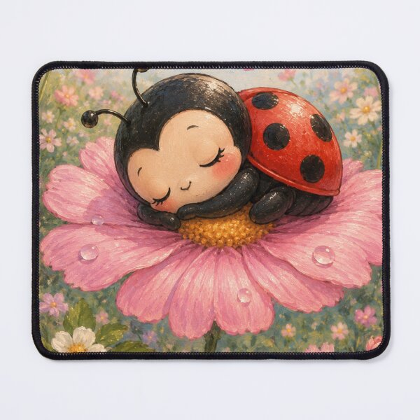 Item preview, Sleepy Ladybug on Pink Flower | Cute Kawaii Strawberry Dreams Aesthetic designed and sold by Design by Sara.