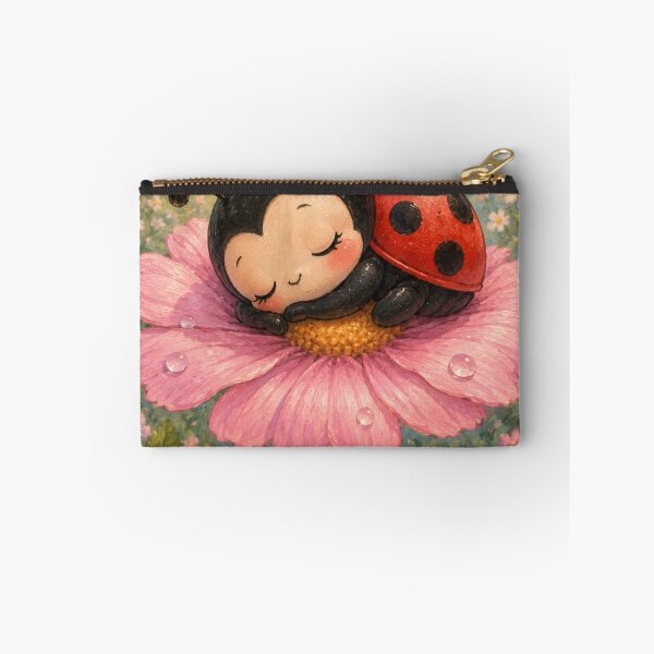 Item preview, Sleepy Ladybug on Pink Flower | Cute Kawaii Strawberry Dreams Aesthetic designed and sold by Design by Sara.