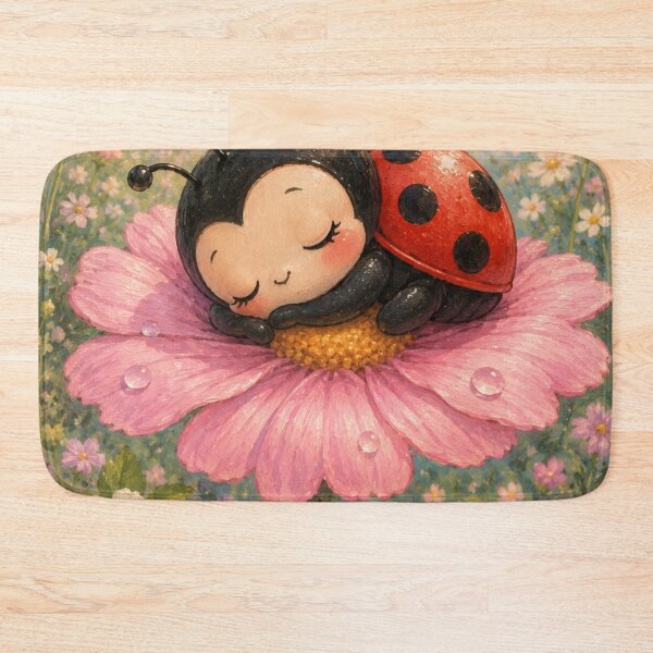 Item preview, Sleepy Ladybug on Pink Flower | Cute Kawaii Strawberry Dreams Aesthetic designed and sold by Design by Sara.