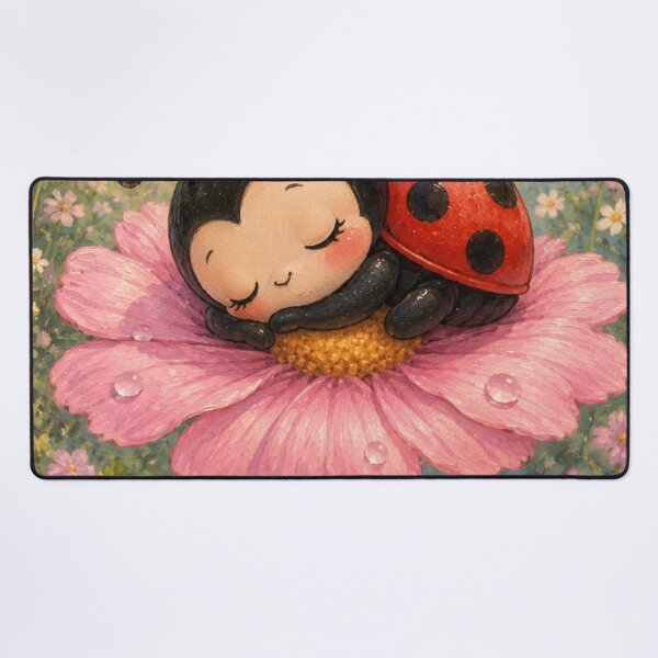 Item preview, Sleepy Ladybug on Pink Flower | Cute Kawaii Strawberry Dreams Aesthetic designed and sold by Design by Sara.