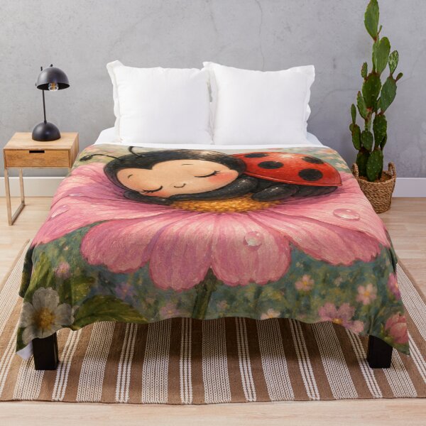 Item preview, Sleepy Ladybug on Pink Flower | Cute Kawaii Strawberry Dreams Aesthetic designed and sold by Design by Sara.